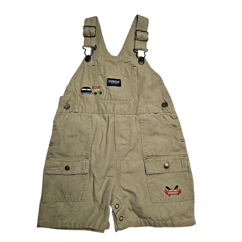 Vintage OshKosh Overalls Camper Jeep Toddler 18 mo Embroidered Bib Style Shorts